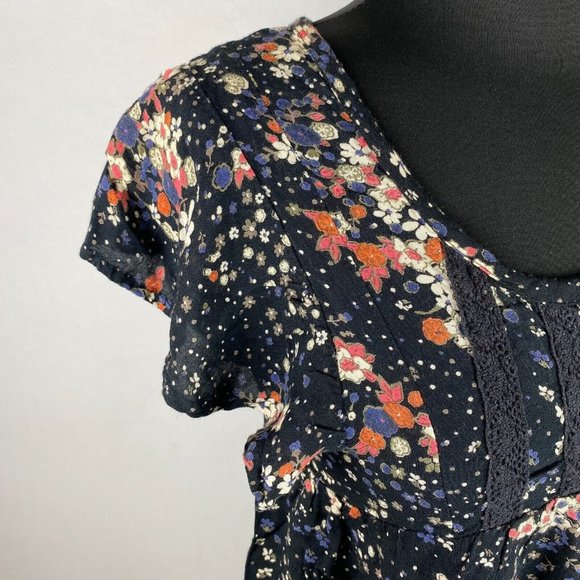 Rip Curl XS Floral Patterned Partial Button Front Popover Blouse - Picture 3 of 12